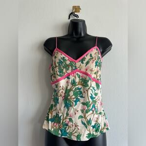 Vintage Y2K Diane von Furstenberg Silk Floral Cami Top | Pink Trim | Size M